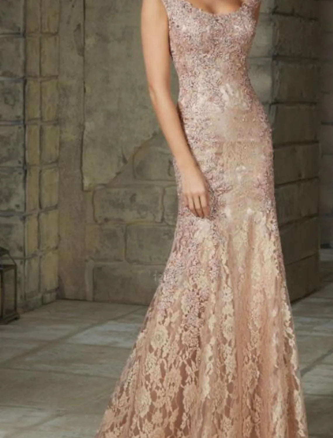 Luolandi Mermaid / Trumpet Elegant Floral Wedding Guest Formal Evening Dress Scoop Neck Sleeveless Floor Length Lace with Lace Insert Pattern