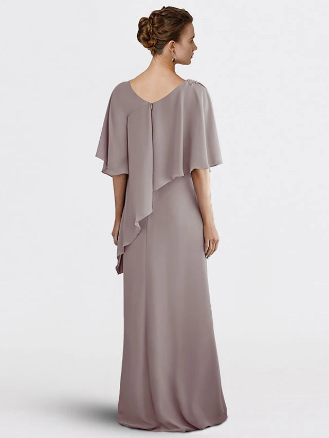 Luolandi Sheath / Column Mother of the Bride Dress Plus Size Elegant V Neck Floor Length Chiffon Half Sleeve