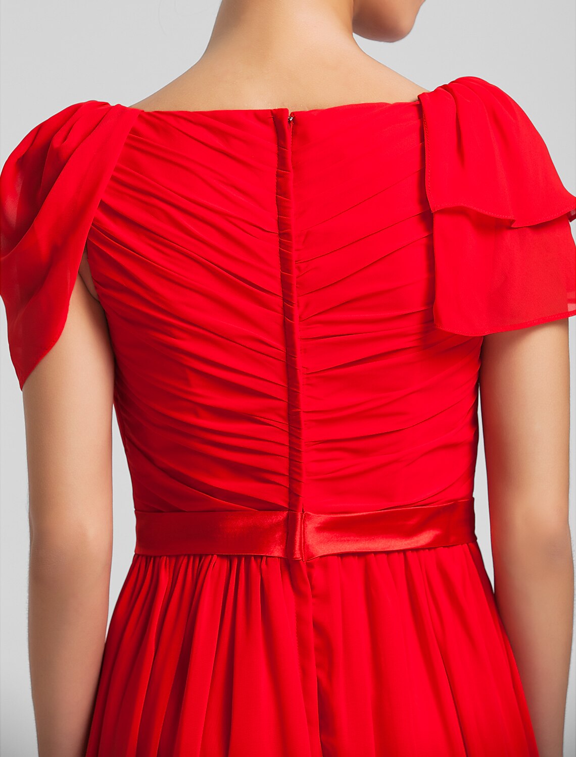 Luolandi Sheath Square Neck Floor Length Chiffon Bridesmaid Dress with Side Draping