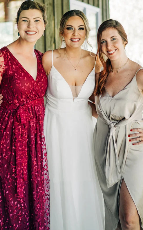 Luolandi Romantic Spaghetti V-neck A-Line Satin Wedding Dress With Open Back Sexy