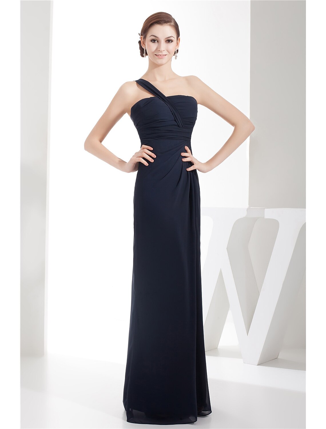 Luolandi Sheath / Column Evening Gown Minimalist Dress Wedding Guest Floor Length Sleeveless One Shoulder Chiffon