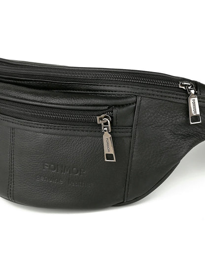 Men's Fanny Pack Nappa Leather Cowhide Daily Zipper Solid Color Black