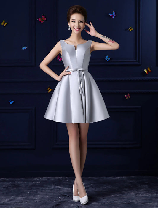 A-Line Cocktail Dresses Minimalist Dress Homecoming Short / Mini Sleeveless Jewel Neck Satin with Sash / Ribbon
