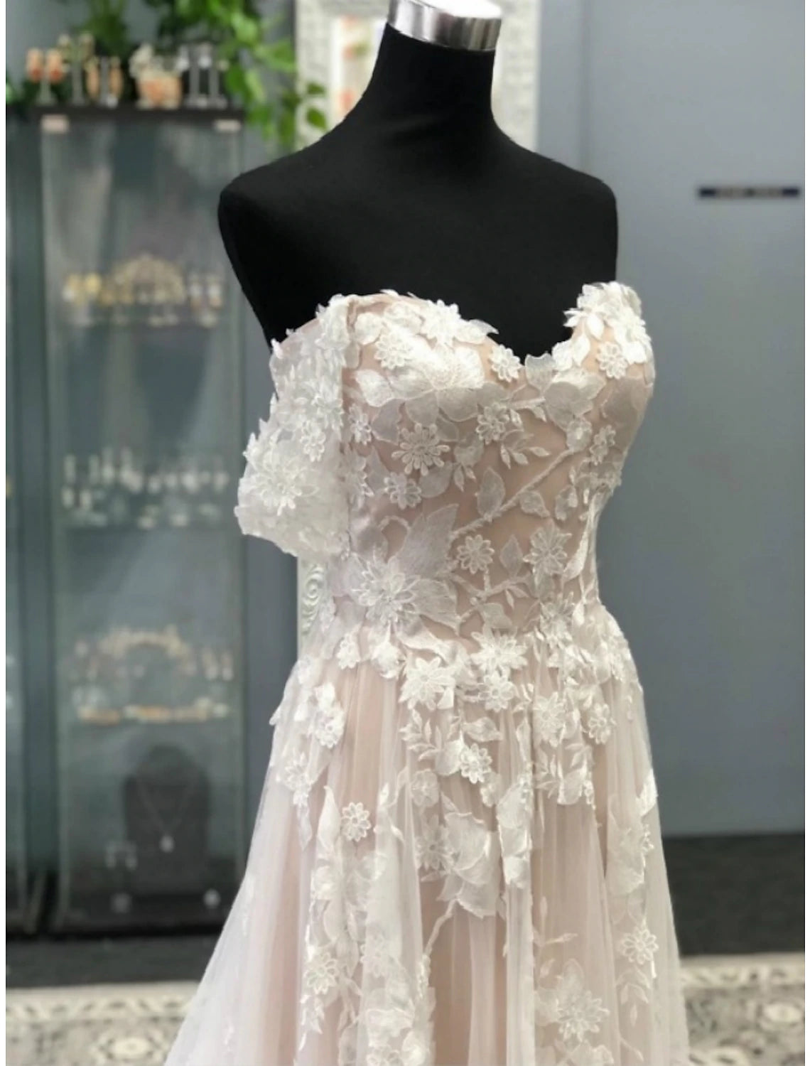Luolandi Beach Formal Wedding Dresses A-Line Sweetheart Short Sleeve Court Train Lace Bridal Gowns With Pleats