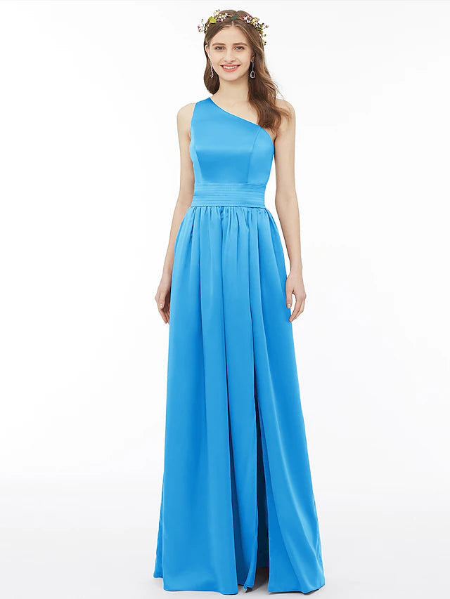 Luolandi Ball Gown / A-Line Bridesmaid Dress One Shoulder Sleeveless Floor Length Chiffon with Sash / Ribbon / Pleats