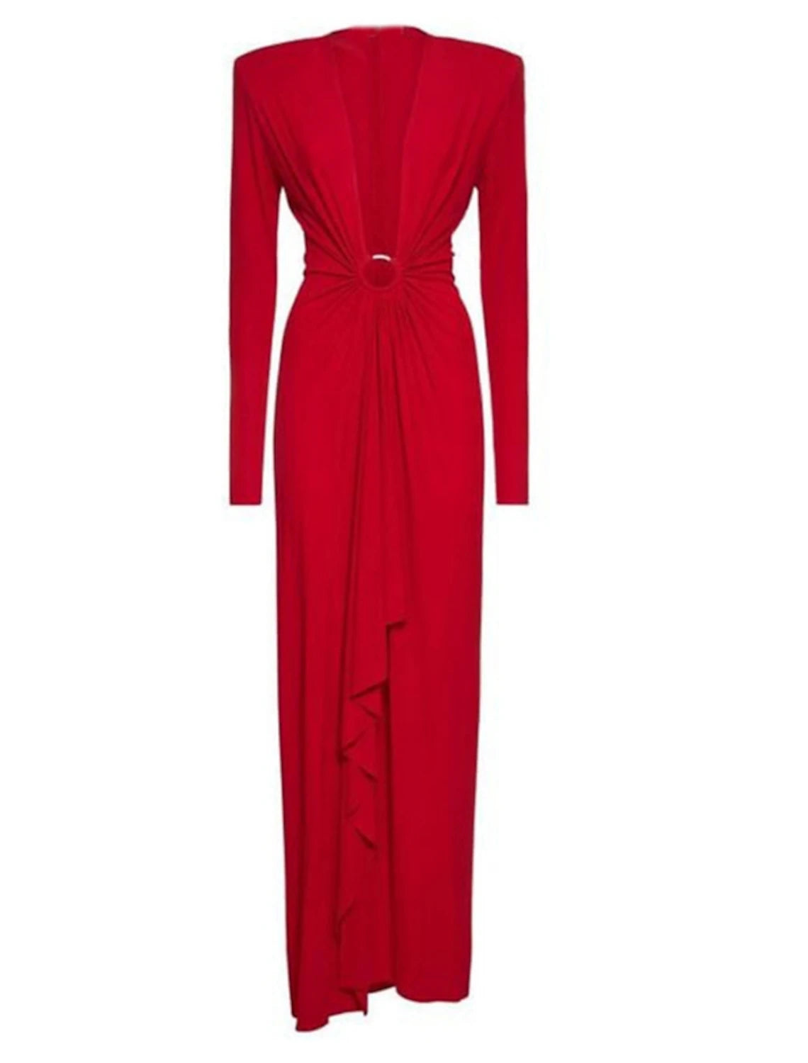 Luolandi Sheath / Column Evening Gown Elegant Dress Formal Ankle Length Christmas Red Green Dress Long Sleeve V Neck Chiffon