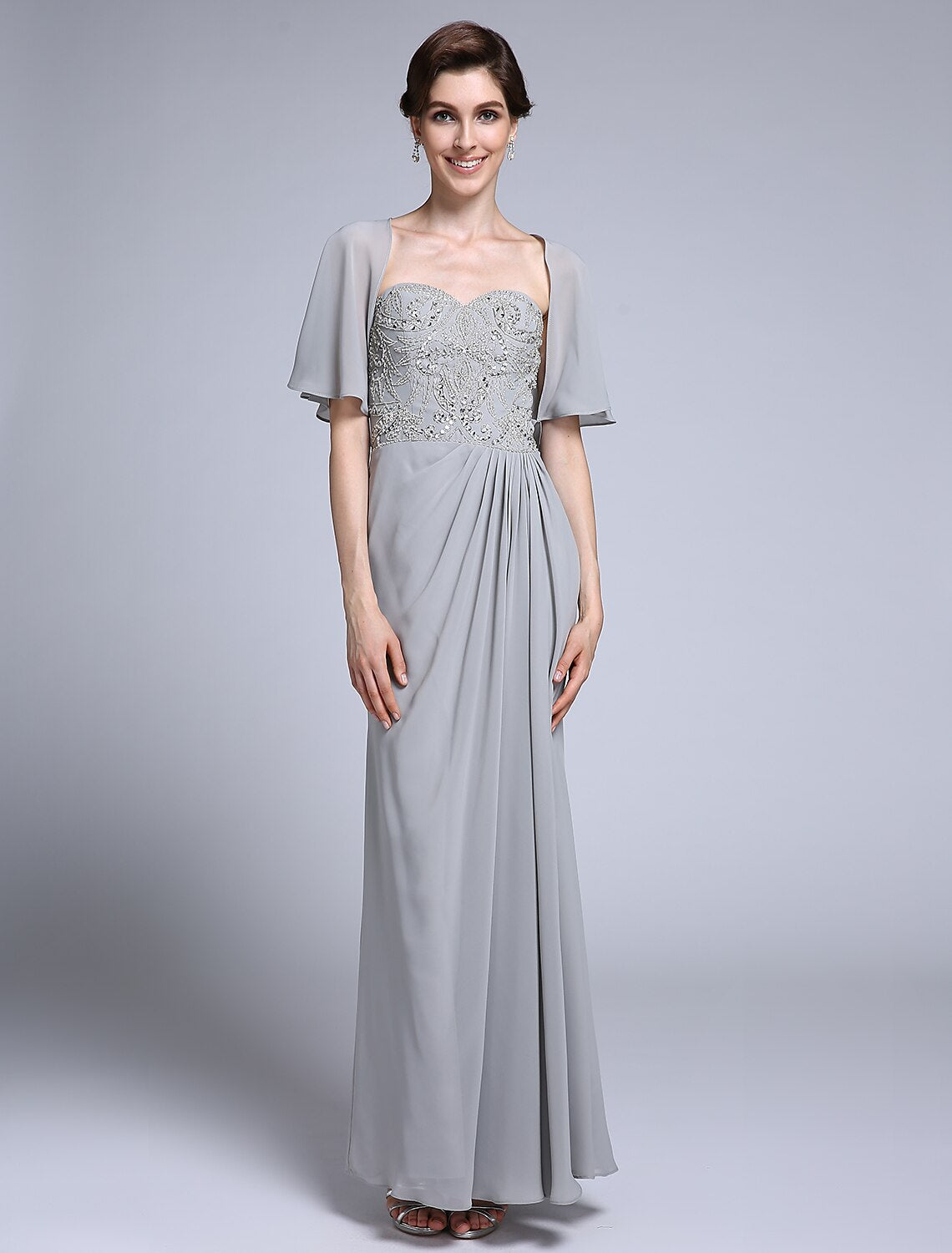 Luolandi Sheath / Column Mother of the Bride Dress Convertible Dress Sweetheart Ankle Length Chiffon Half Sleeve No with Sequin Side