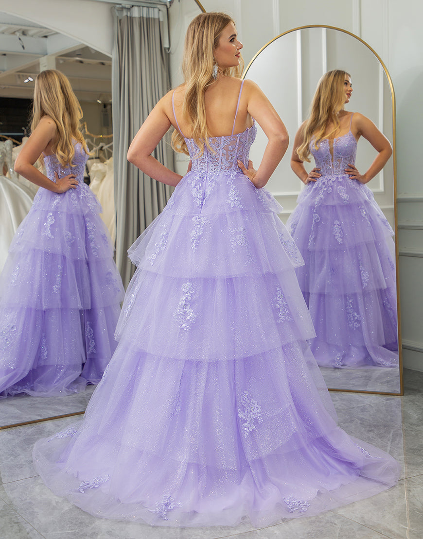 Luolandi Lilac A Line Appliqued Long Prom Dress With Slit Sexy Beautiful