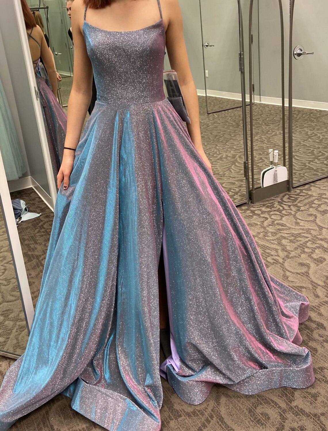 Luolandi A-Line Prom Dresses Sparkle & Shine Dress Formal Floor Length Sleeveless Strapless Pocket Satin Backless with Slit