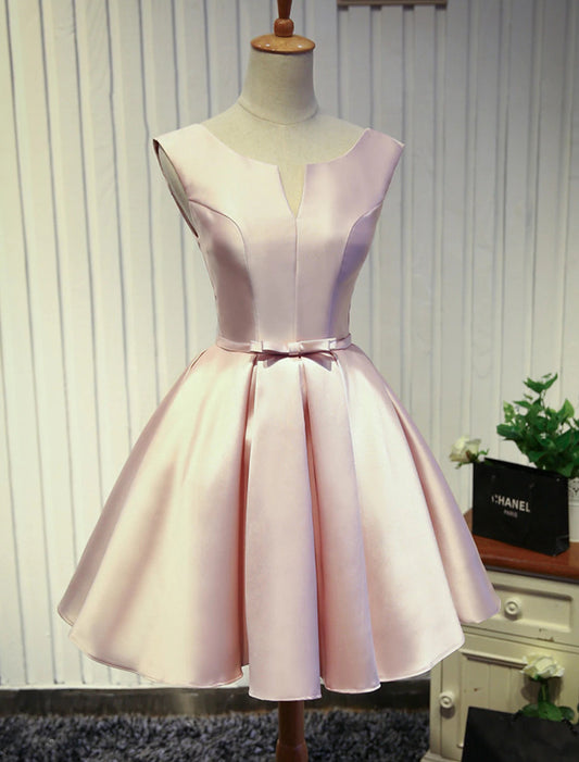 A-Line Homecoming Dresses Minimalist Dress Prom Knee Length Sleeveless Jewel Neck Satin Backless