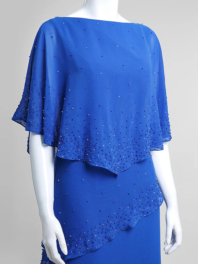 Luolandi Sheath / Column Mother of the Bride Dress Elegant Bateau Neck Floor Length Chiffon Sleeveles