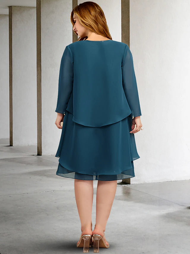 Luolandi Two Piece A-Line Plus Size Curve Mother of the Bride Dresses Elegant Dress Formal Knee Length Sleeveless V Neck Chiffon