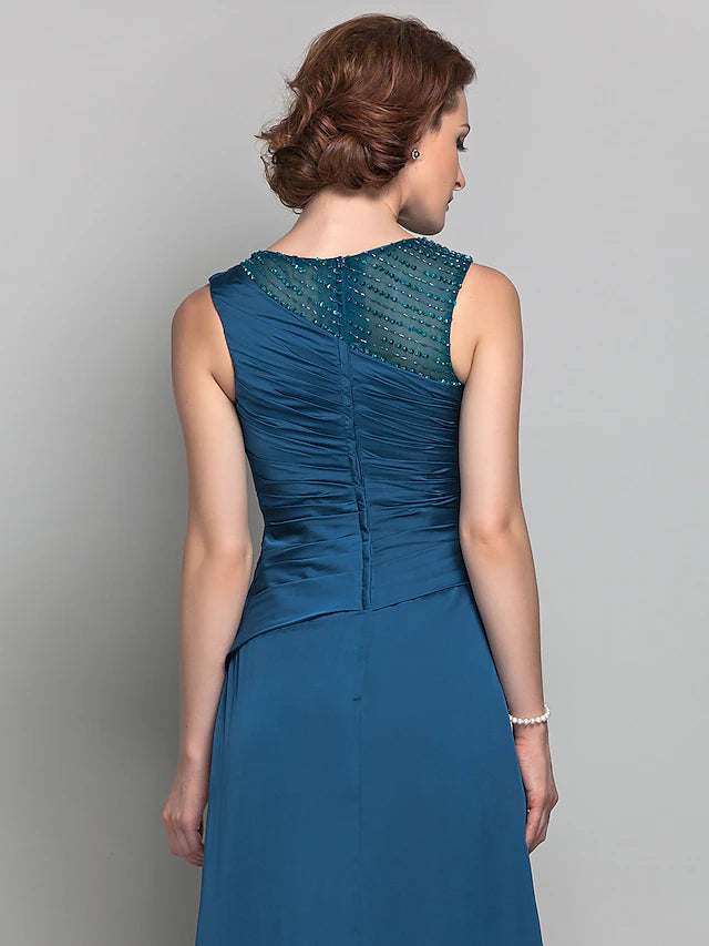 Luolandi Sheath / Column Mother of the Bride Dress Vintage Inspired Jewel Neck Floor Length Satin Chiffon Sleeveless
