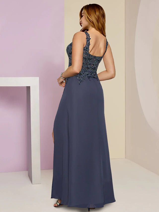 Luolandi Plus Size Curve Mother of the Bride Dress Wedding Guest Party Elegant V Neck Floor Length Chiffon Lace Sleeveless