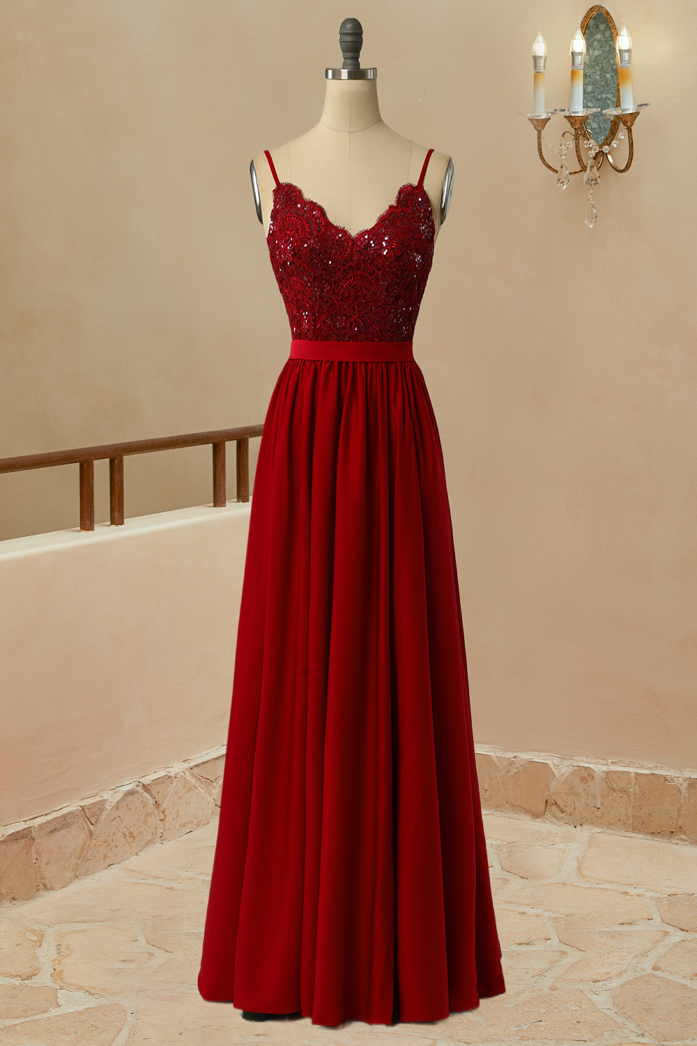 Luolandi Sexy Slit Burgundy Spaghetti Straps Sweetheart Long Prom Dresses Evening Dresses