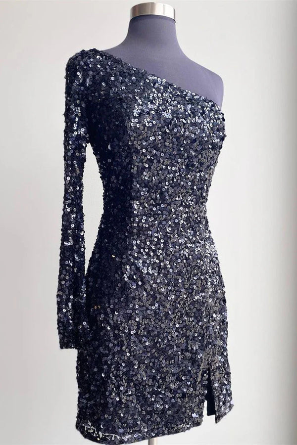 Luolandi Bodycon One-Shoulder Sequins Homecoming Dress Sparkly Sexy Party Dress