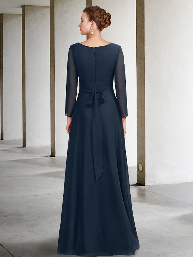 Luolandi A-Line Mother of the Bride Dress Plus Size Elegant High Low V Neck Asymmetrical Floor Length Chiffon Long Sleeve