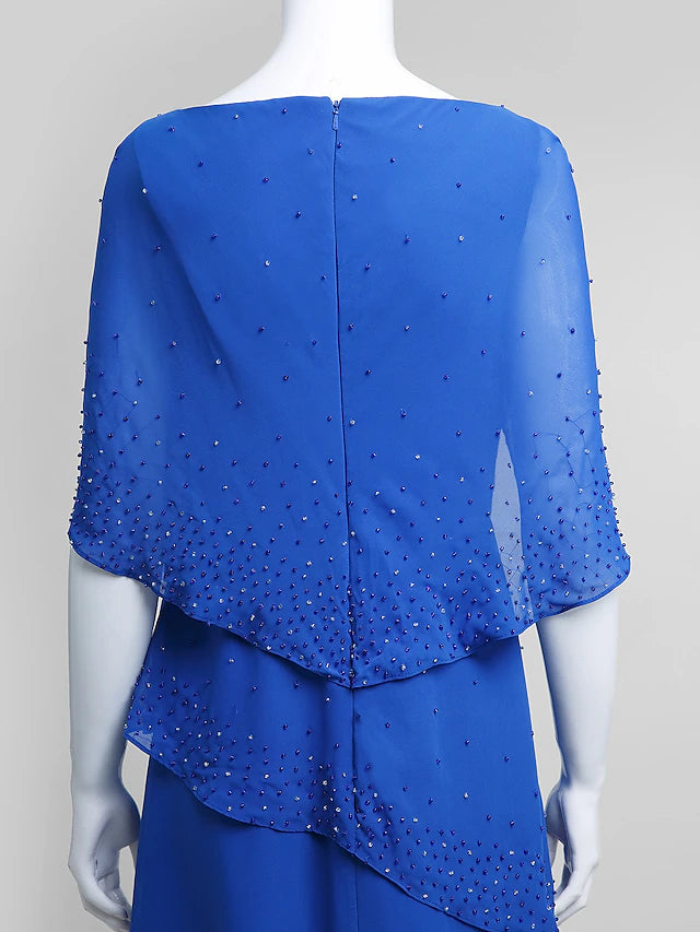 Luolandi Sheath / Column Mother of the Bride Dress Elegant Bateau Neck Floor Length Chiffon Sleeveles