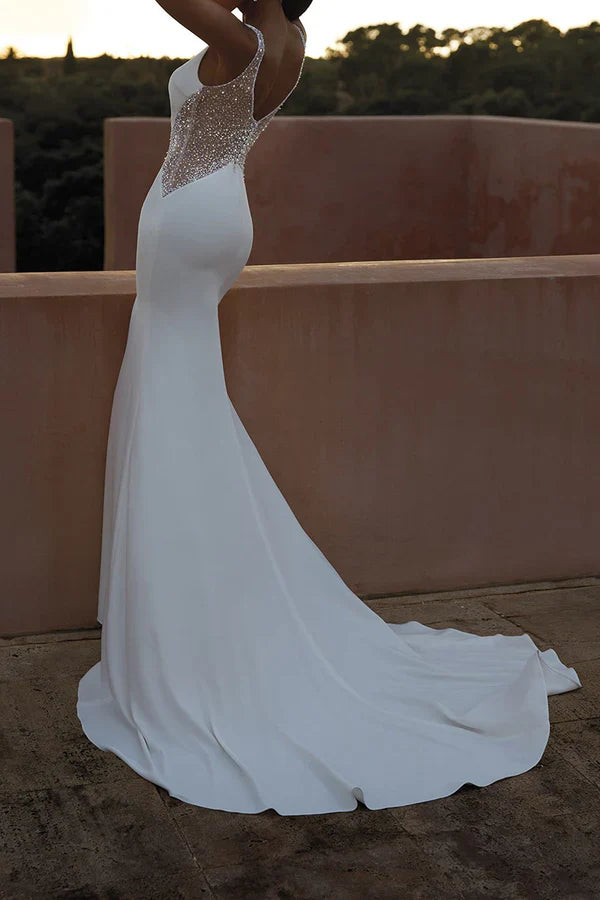Luolandi Charming V-neck beaded palace dress with fishtail Sparkly Wedding Dress