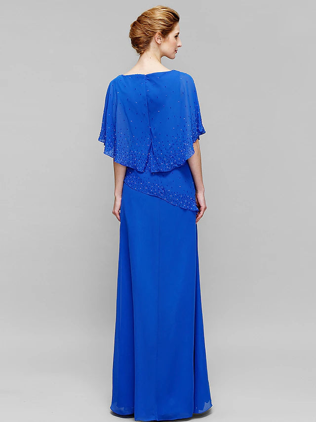 Luolandi Sheath / Column Mother of the Bride Dress Elegant Bateau Neck Floor Length Chiffon Sleeveles