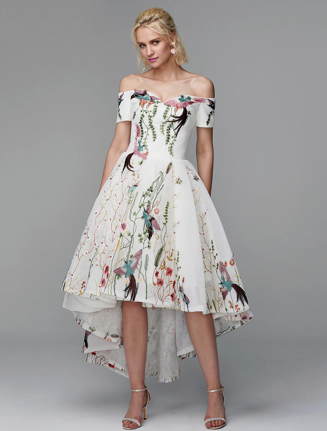 Luolandi Ball Gown Cute Dress Wedding Guest Cocktail Party Asymmetrical Short Sleeve Off Shoulder Polyester