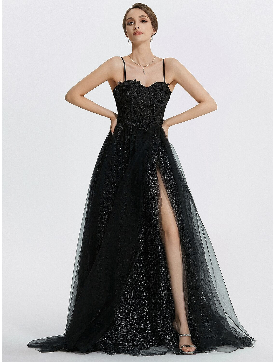 Luolandi A-Line Prom Dresses Glittering Dress Masquerade photoshoot Floor Length Sleeveless Sweetheart Tulle