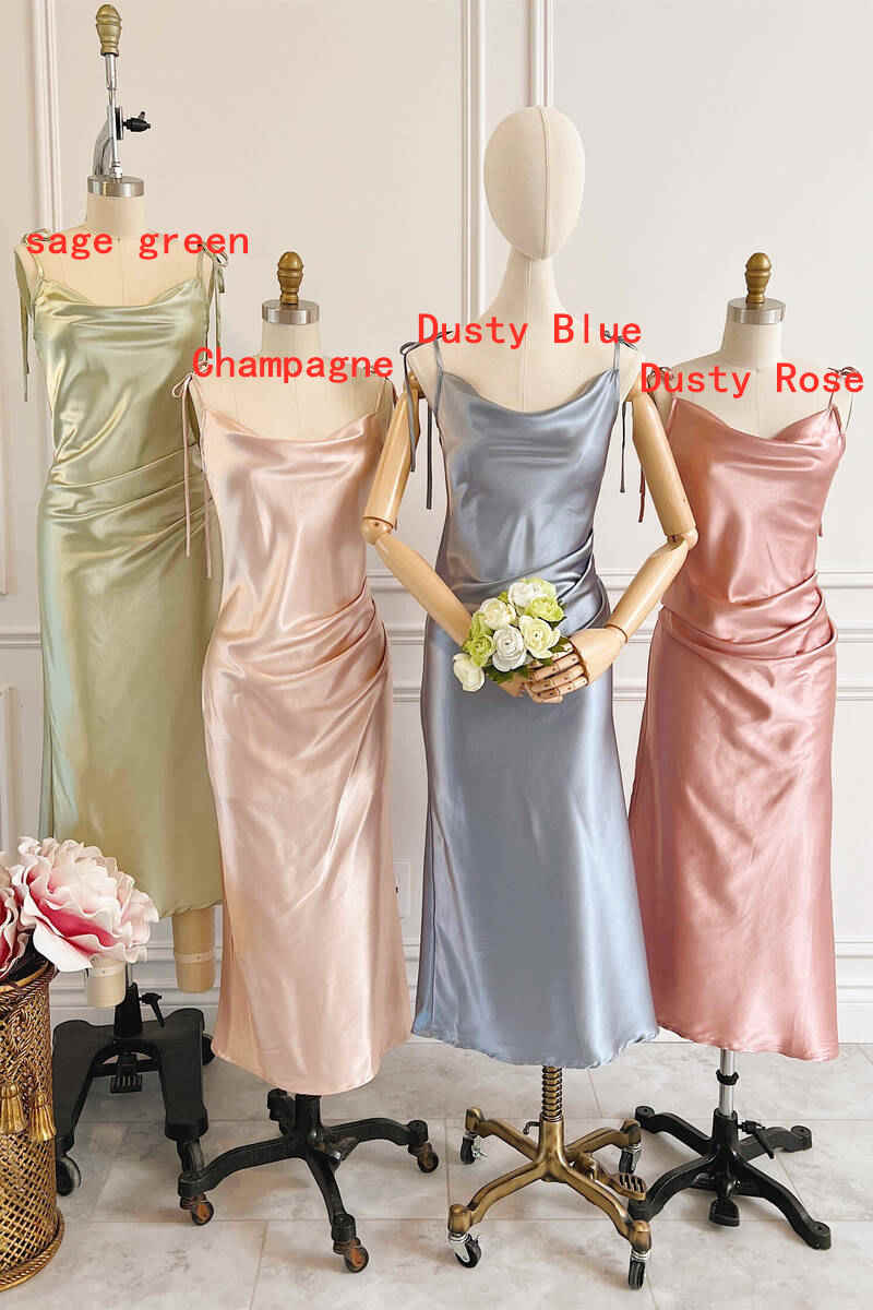 Luolandi Sheath Champagne Long Bridesmaid Dress With Tie Shoulder Simple Party Dress