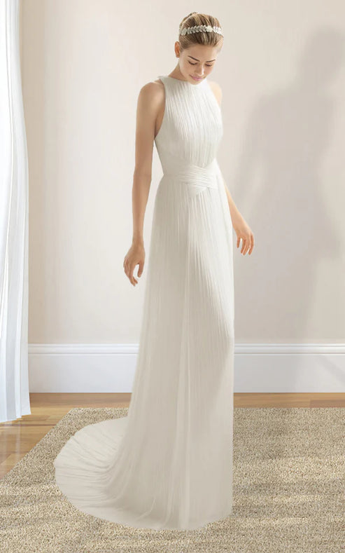 Luolandi Sheath Halter Chiffon Plaited Dress With Special Back Design