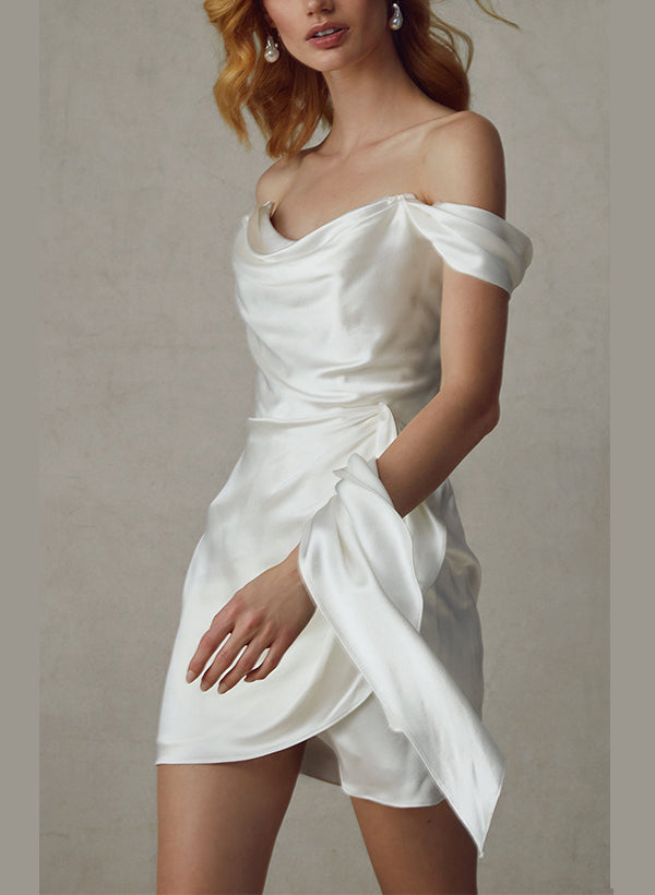 Luolandi Sheath Off-The-Shoulder Short Mini Silk Like Satin Wedding Dresses Sexy