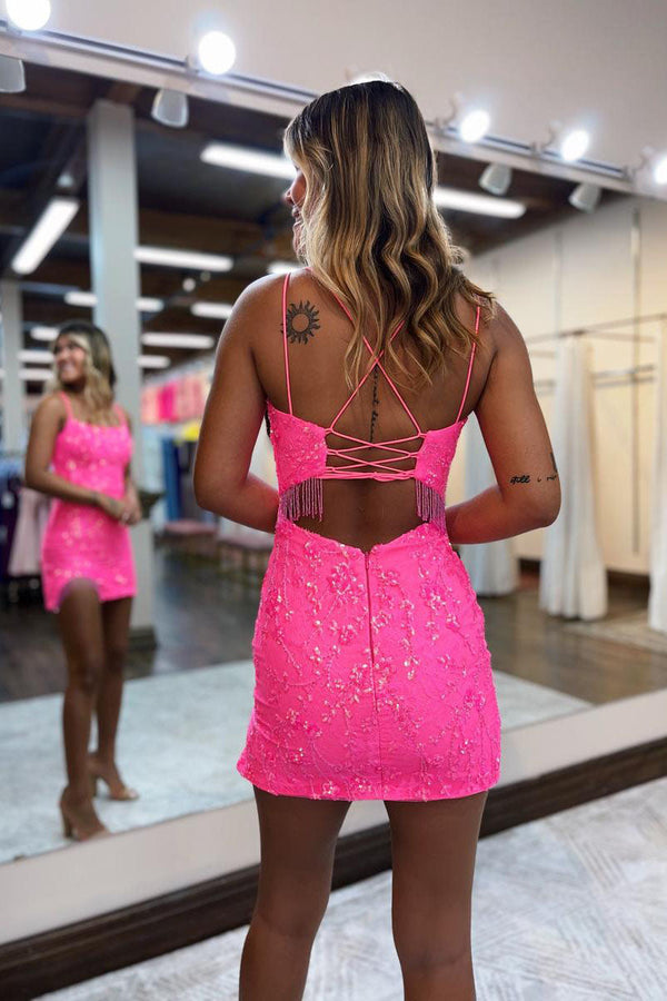 Luolandi Sheath Scoop Lace Short Homecoming Dress Tight with Appliques Beautiful Graduation Dress