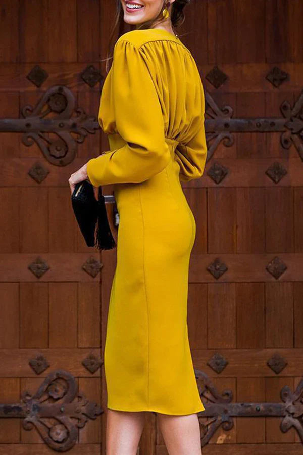 Luolandi Elegant solid color patchwork foldable V-neck one-step dress for evening dress Short