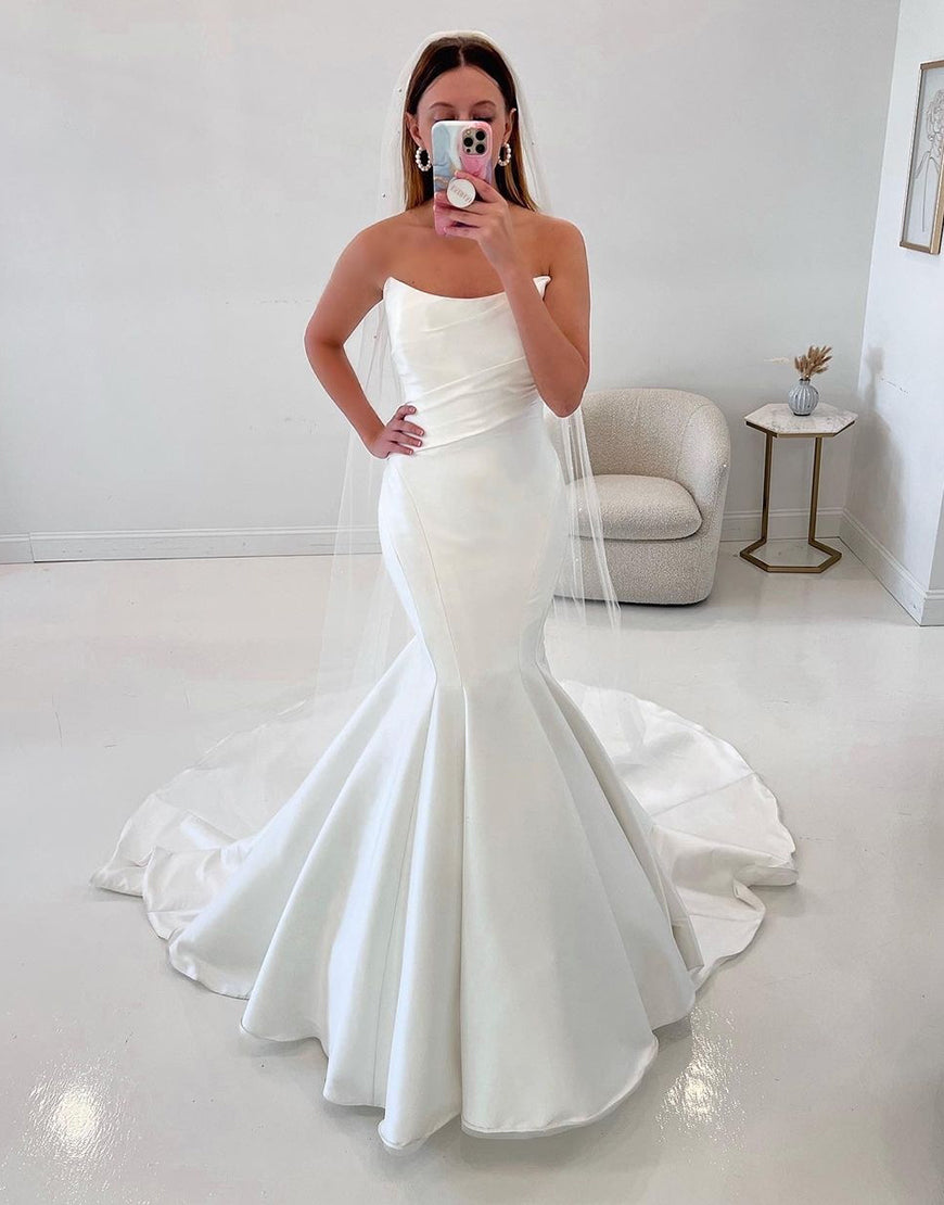 Luolandi Mermaid Off the Shoulder Long Bridal Dress Pure Color Wedding Dresses