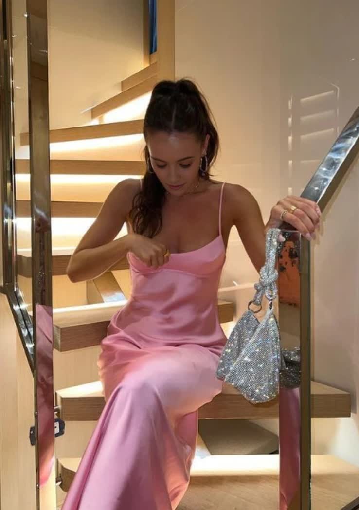 Luolandi Dress Simple A Line Straps Sleeveless Party Dress Silk Satin Pink Charming Prom Dress Formal Dress