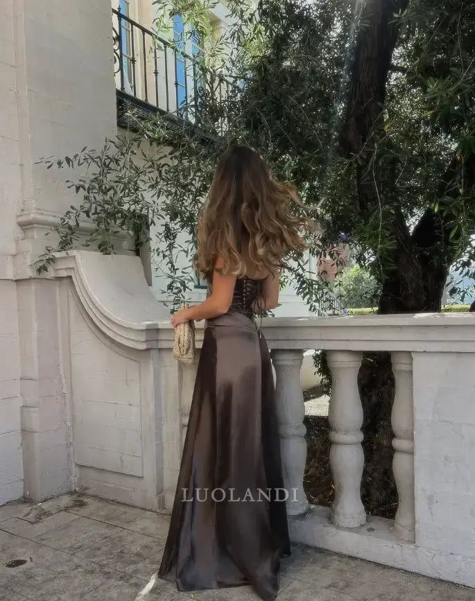 Luolandi Fashion A-Line Spaghetti Straps Sleeveless Satin Long Formal Prom Dresses Pretty Graduation Dress Elegant Party Evening Gowns