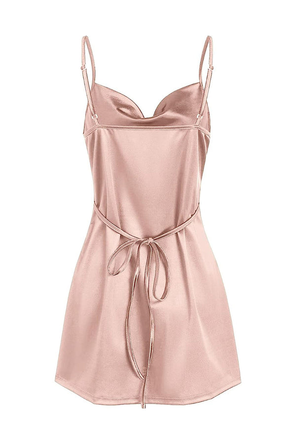 Luolandi Simple Cowl Neck Champagne Satin Homecoming Dress Sexy Party Dress
