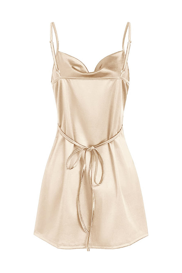 Luolandi Simple Cowl Neck Champagne Satin Homecoming Dress Sexy Party Dress