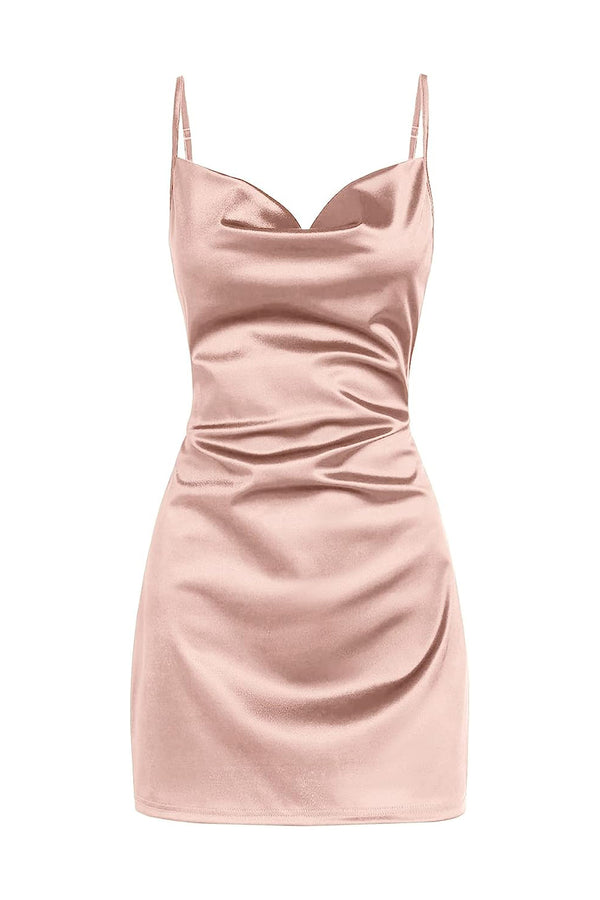 Luolandi Simple Cowl Neck Champagne Satin Homecoming Dress Sexy Party Dress