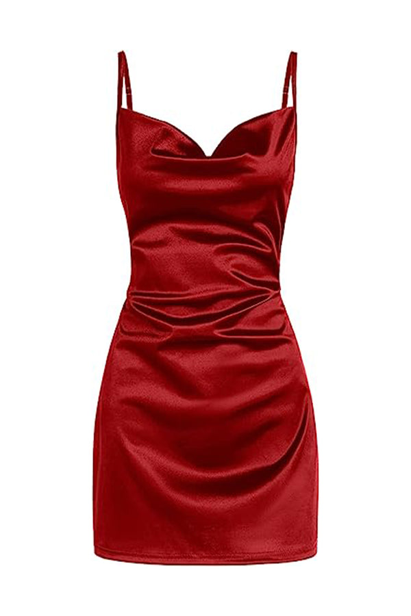 Luolandi Simple Cowl Neck Champagne Satin Homecoming Dress Sexy Party Dress