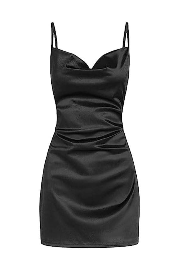 Luolandi Simple Cowl Neck Champagne Satin Homecoming Dress Sexy Party Dress
