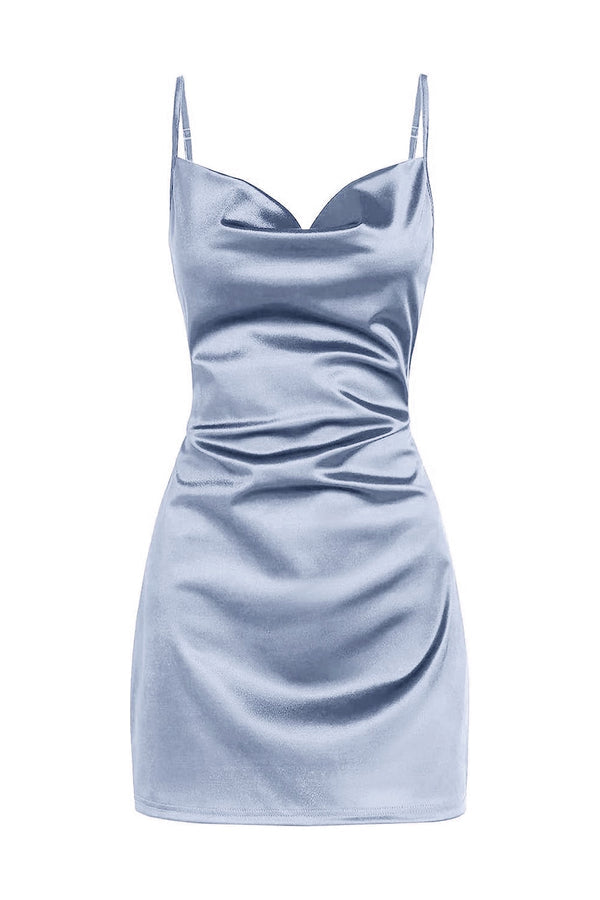 Luolandi Simple Cowl Neck Champagne Satin Homecoming Dress Sexy Party Dress