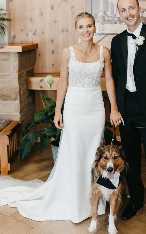 Luolandi Simple Sheath Modern Upper Body Applique Sweep Train Wedding Dresses Elegant