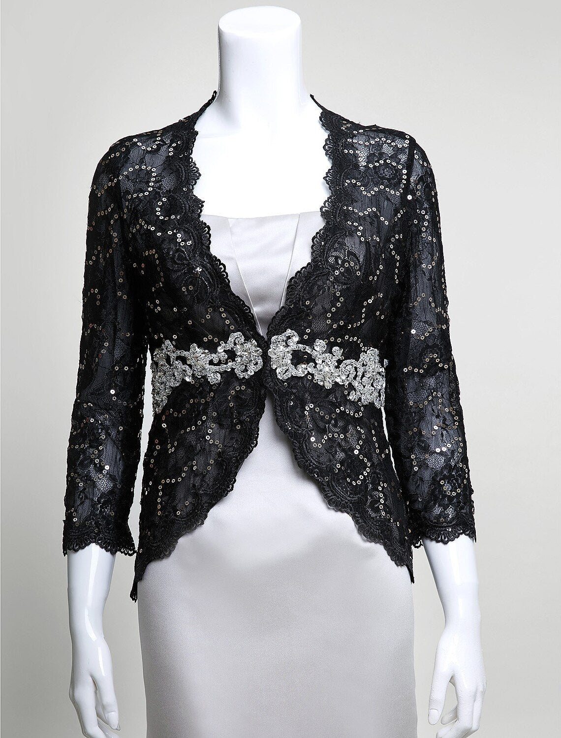 Luolandi Mermaid / Trumpet Mother of the Bride Dress Convertible Dress Strapless Floor Length Satin Lace 3/4 Length Sleeve No with Lace Beading