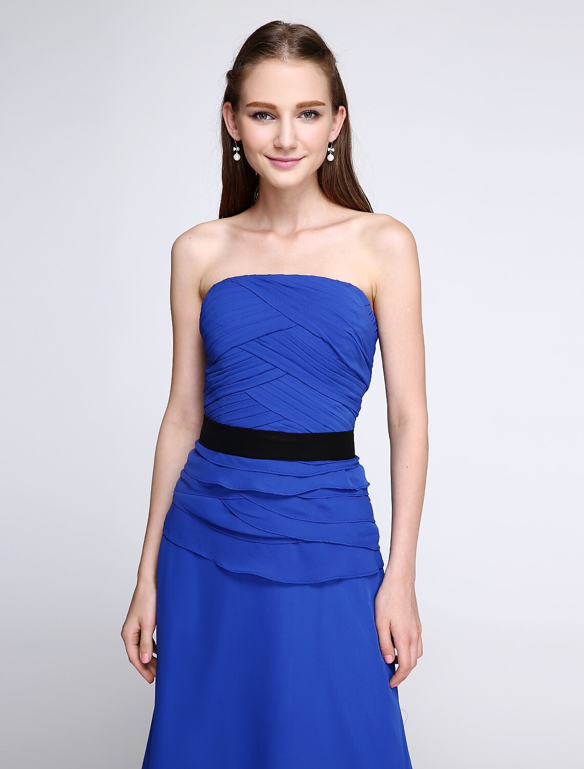 Luolandi Sheath / Column Bridesmaid Dress Strapless Sleeveless Elegant Floor Length Chiffon