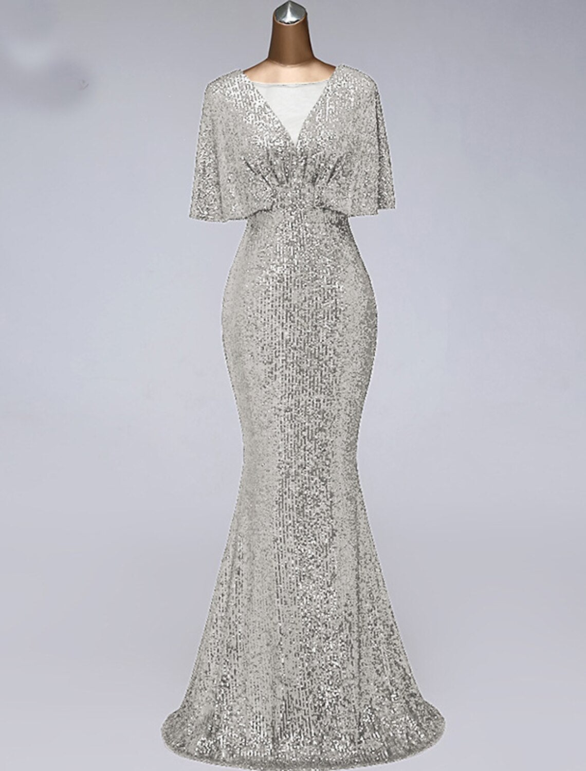 Luolandi Mermaid / Trumpet Prom Dresses Sparkle Dress Wedding Guest Floor Length Half Sleeve Illusion Neck Sequined with Sequin Evening Dress