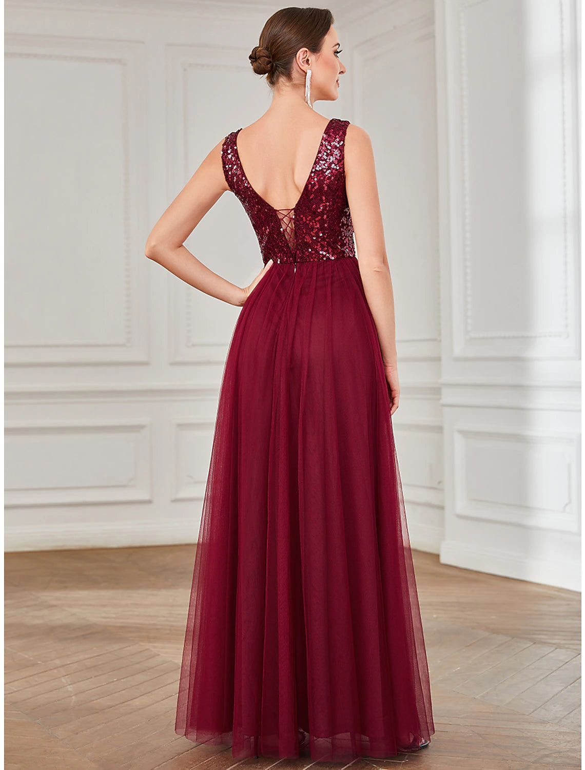 Luolandi A-Line Party Dresses Elegant Dress Wedding Guest Floor Length Sleeveless Jewel Neck Tulle