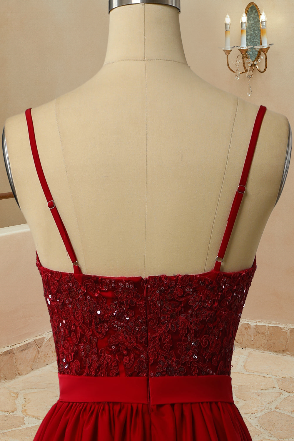 Luolandi Sexy Slit Burgundy Spaghetti Straps Sweetheart Long Prom Dresses Evening Dresses