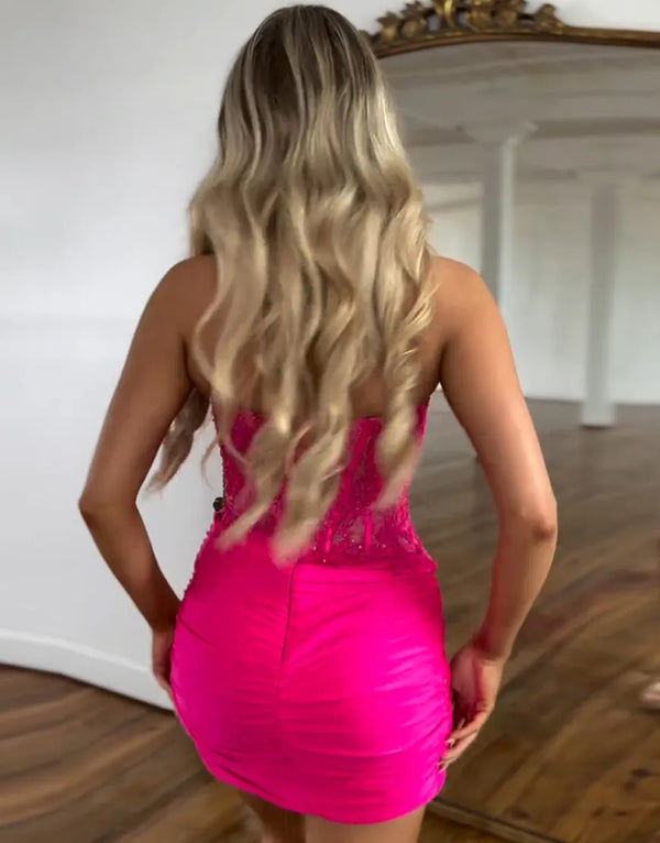 Luolandi Sparkly Strapless Beaded Appliques Tight Homecoming Dress Charming Party Dress