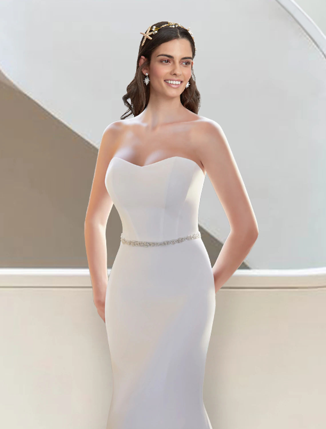 Luolandi Formal Wedding Dresses Two Piece Sweetheart Strapless Court Train Fabric Bridal Gowns With Sashes