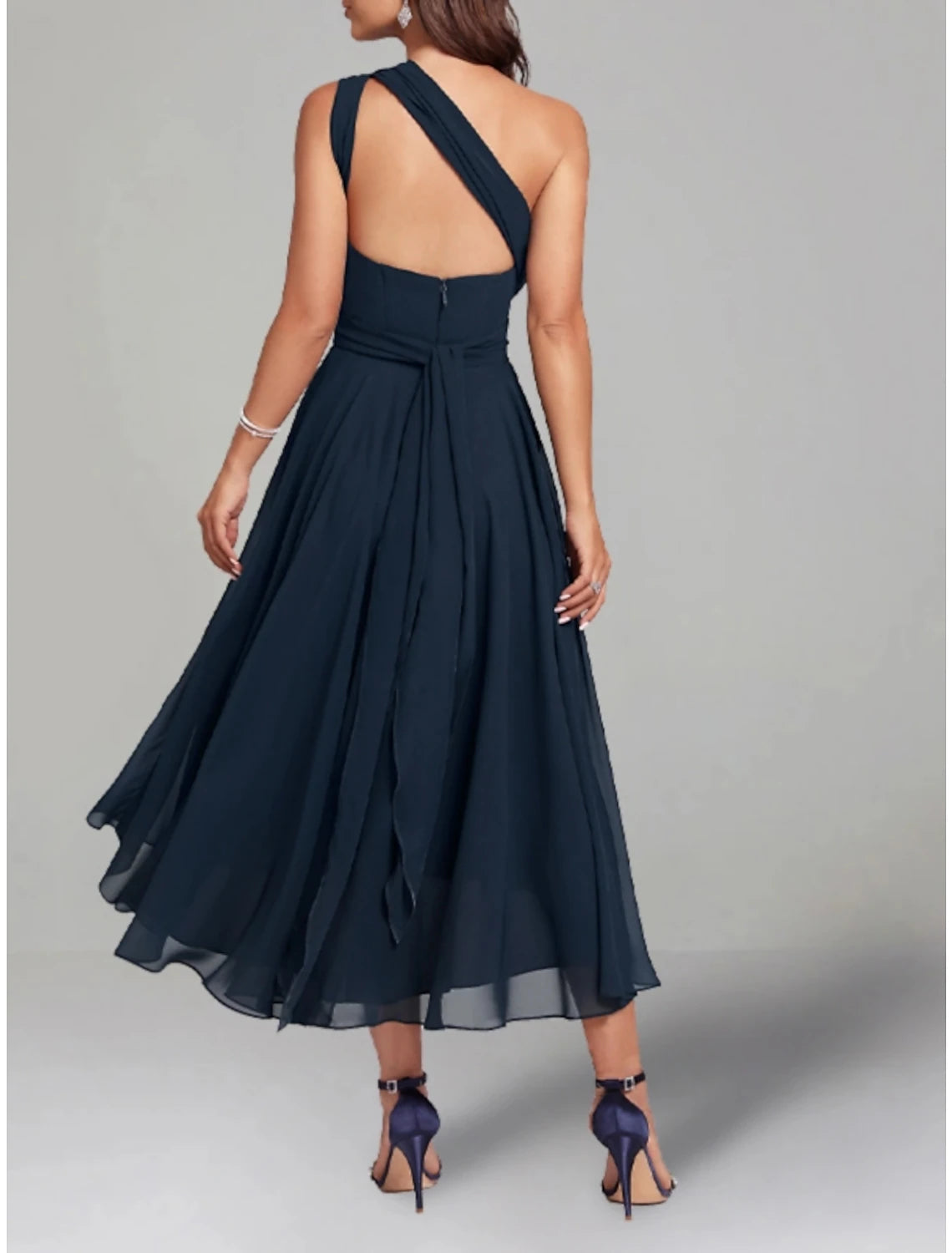 Luolandi Two Piece A-Line Wedding Guest Dresses Elegant Dress Cocktail Party Tea Length 3/4 Length Sleeve V Neck Convertible Chiffon