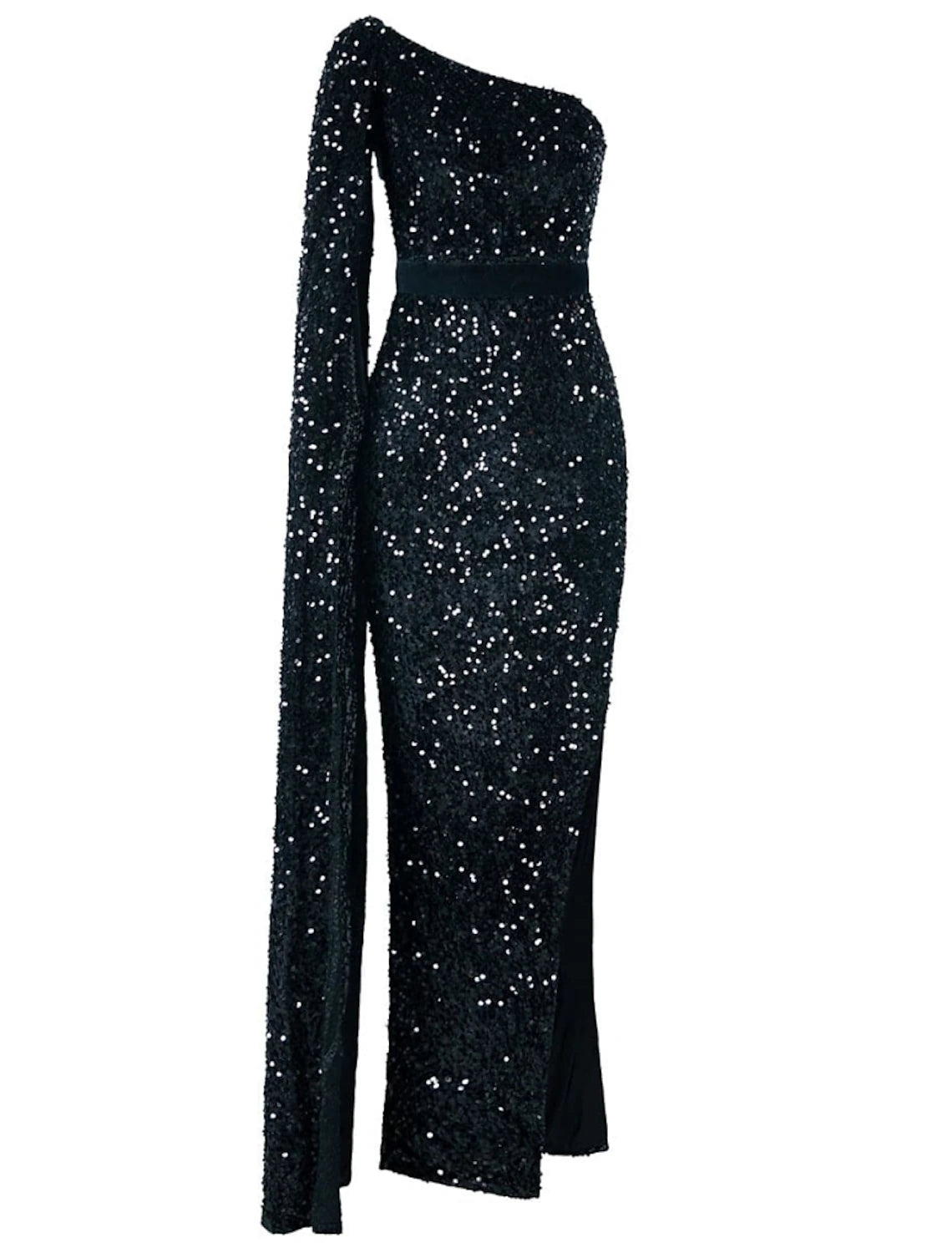 Luolandi Mermaid / Trumpet Evening Gown Black Elegant Dress Formal Ankle Length Sleeveless One Shoulder Sequined